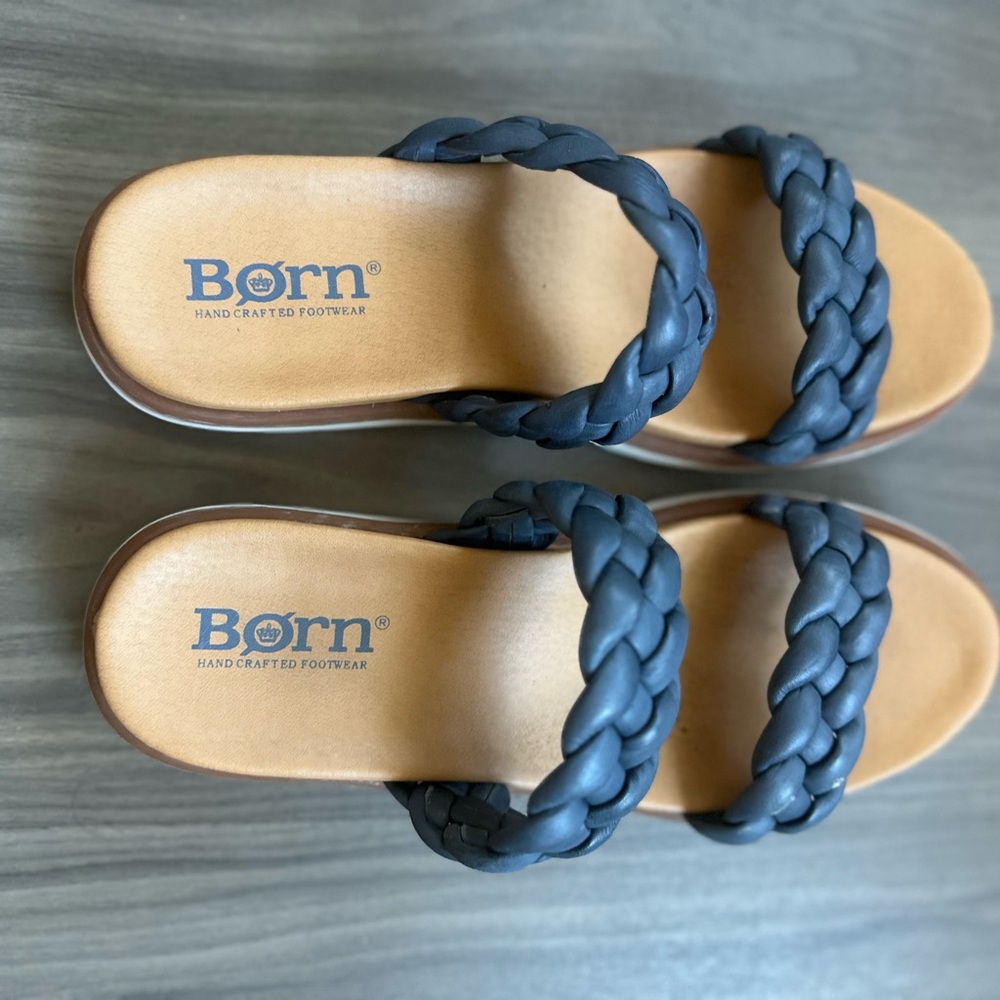 Born Navy Braided Slide Sandals